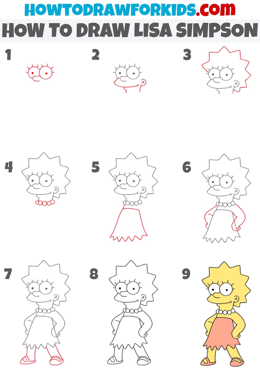 how to draw lisa simpson step by step