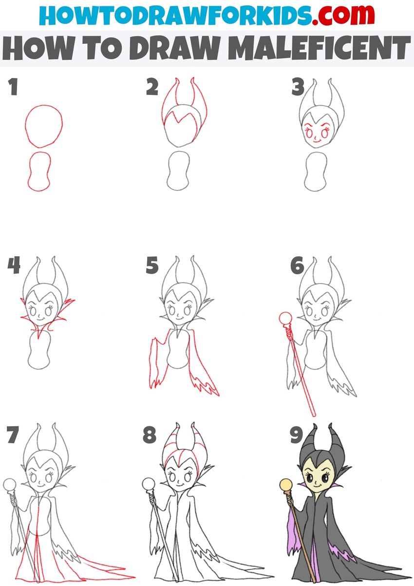 how to draw maleficent step by step
