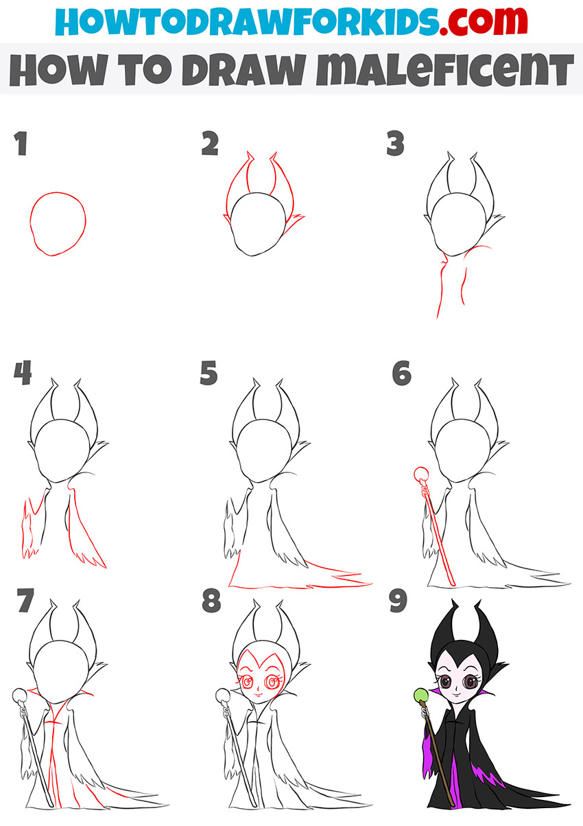 how to draw maleficent step by step