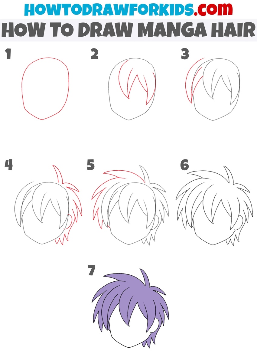how to draw manga hair step by step