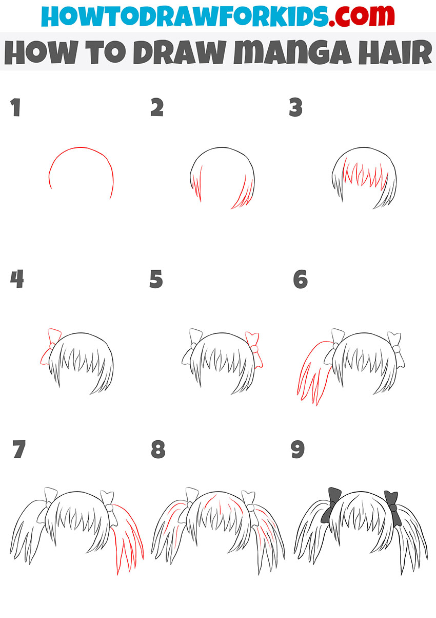 how to draw manga hair step by step