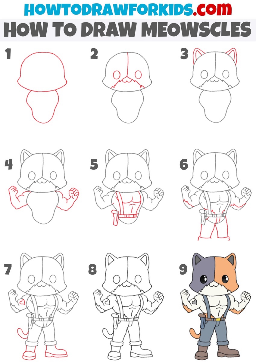 how to draw meowscles step by step