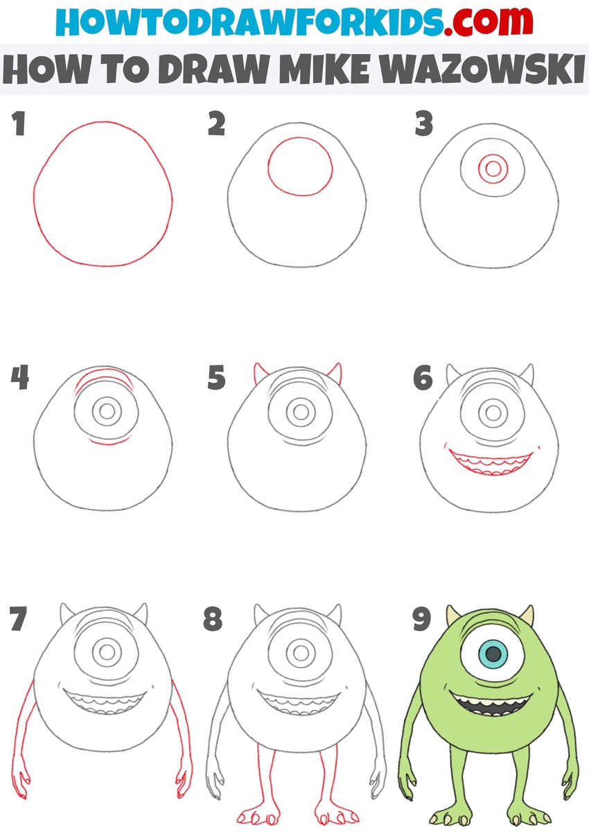 how to draw mike wazowski step by step