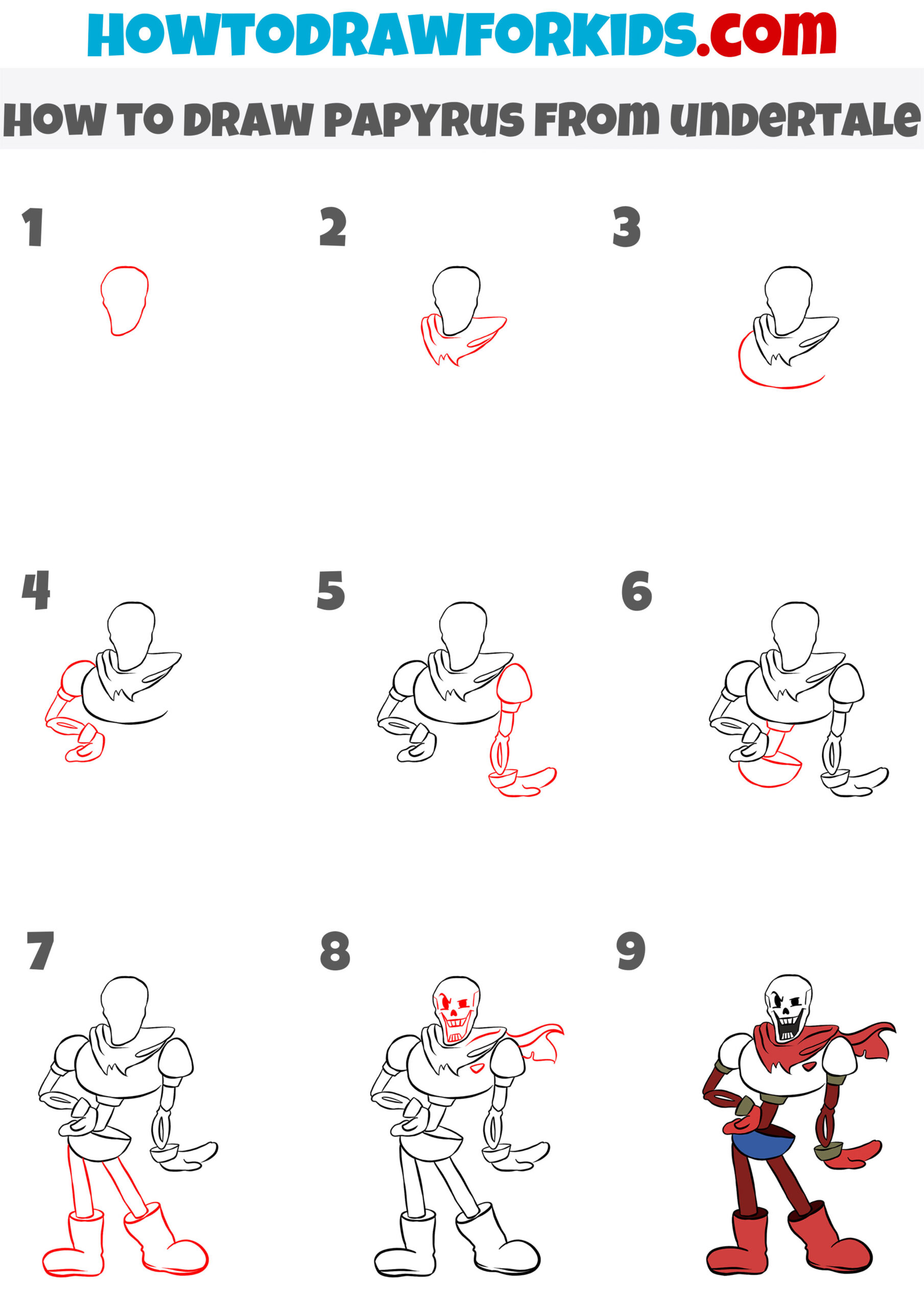 how to draw papyrus from undertale step by step