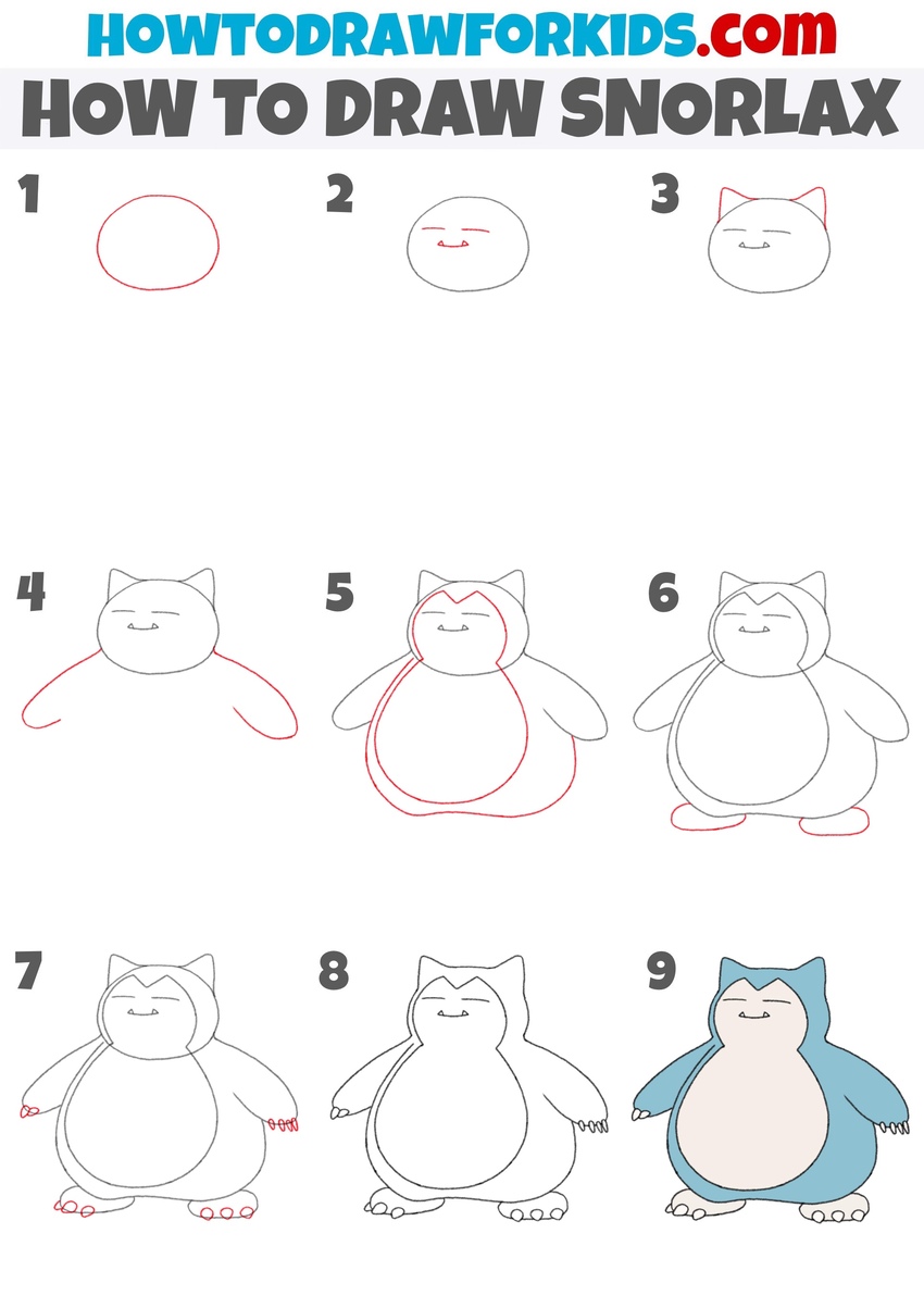 how to draw snorlax step by step