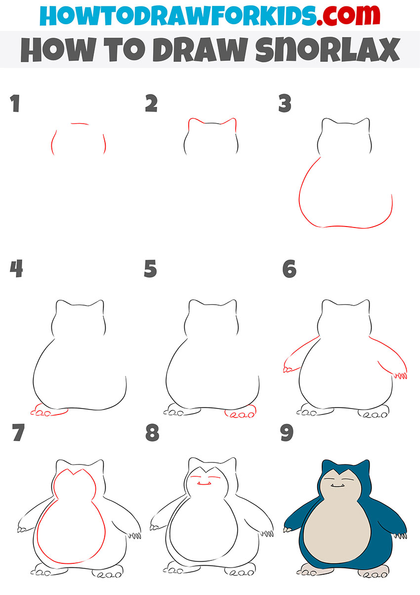 how to draw snorlax step by step