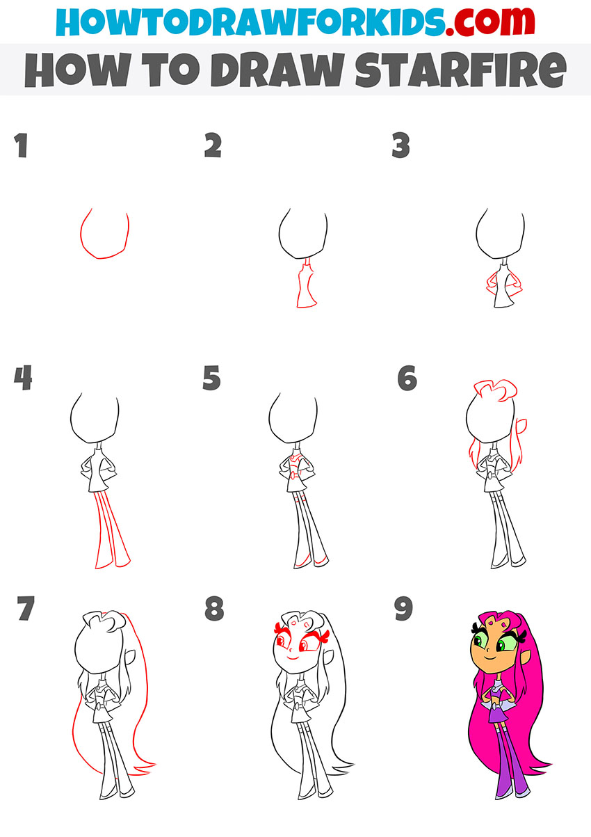 how to draw starfire step by step