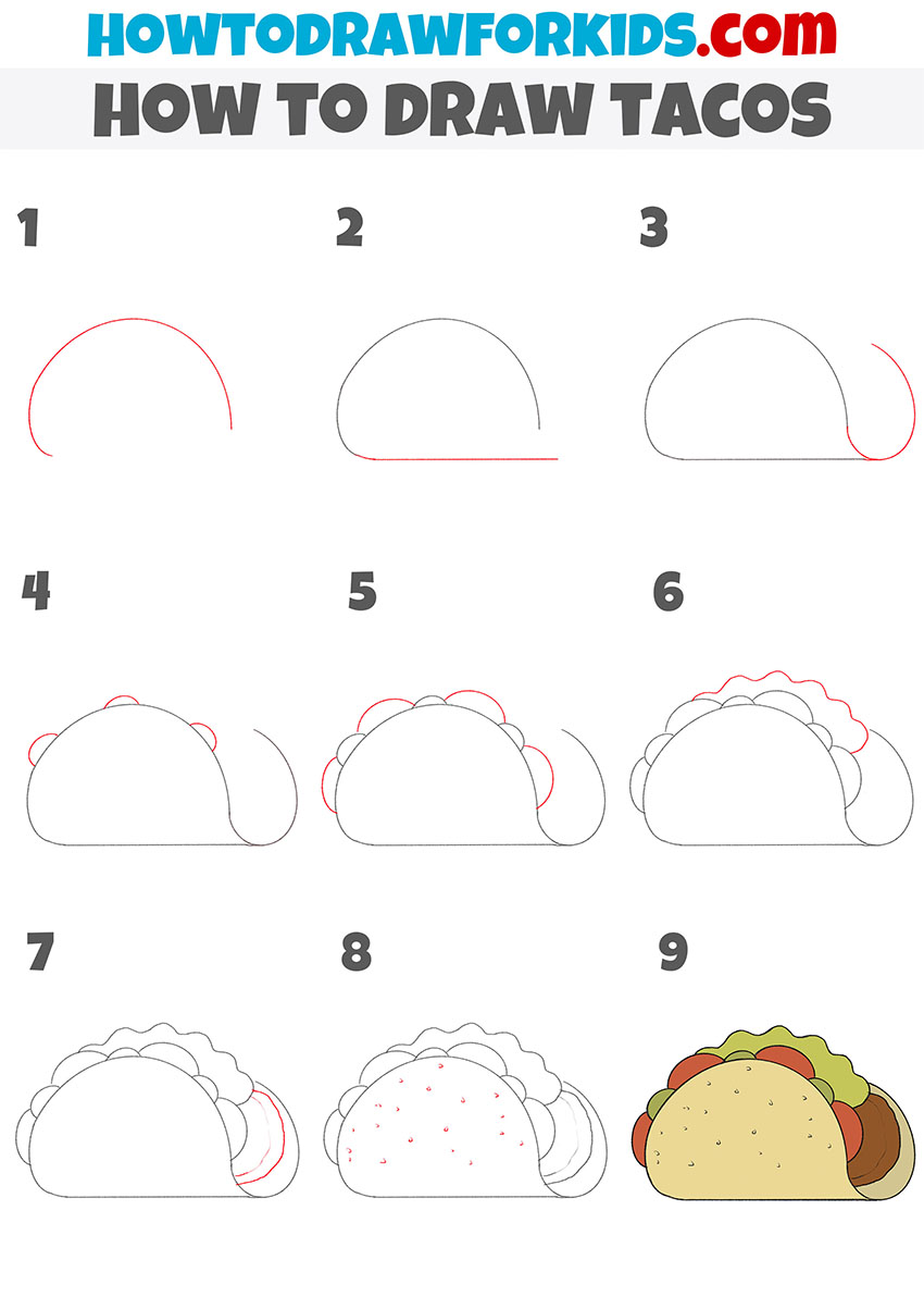 How to Draw Tacos Easy Drawing Tutorial For Kids