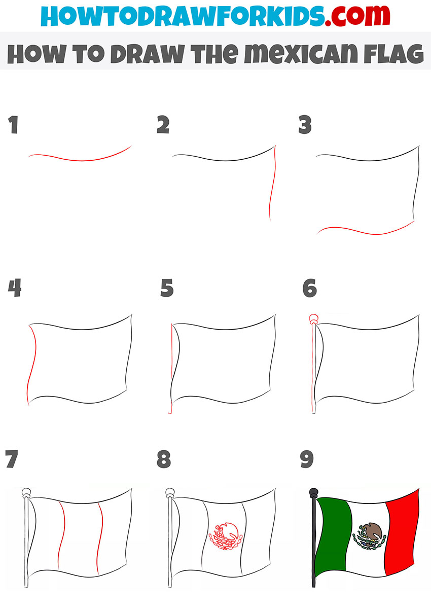 how to draw the mexican flag step by step easy