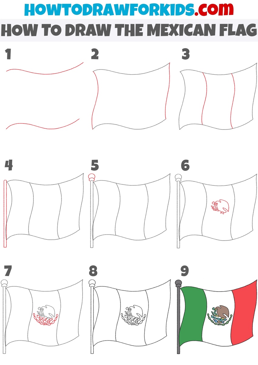 how to draw the mexican flag step by step