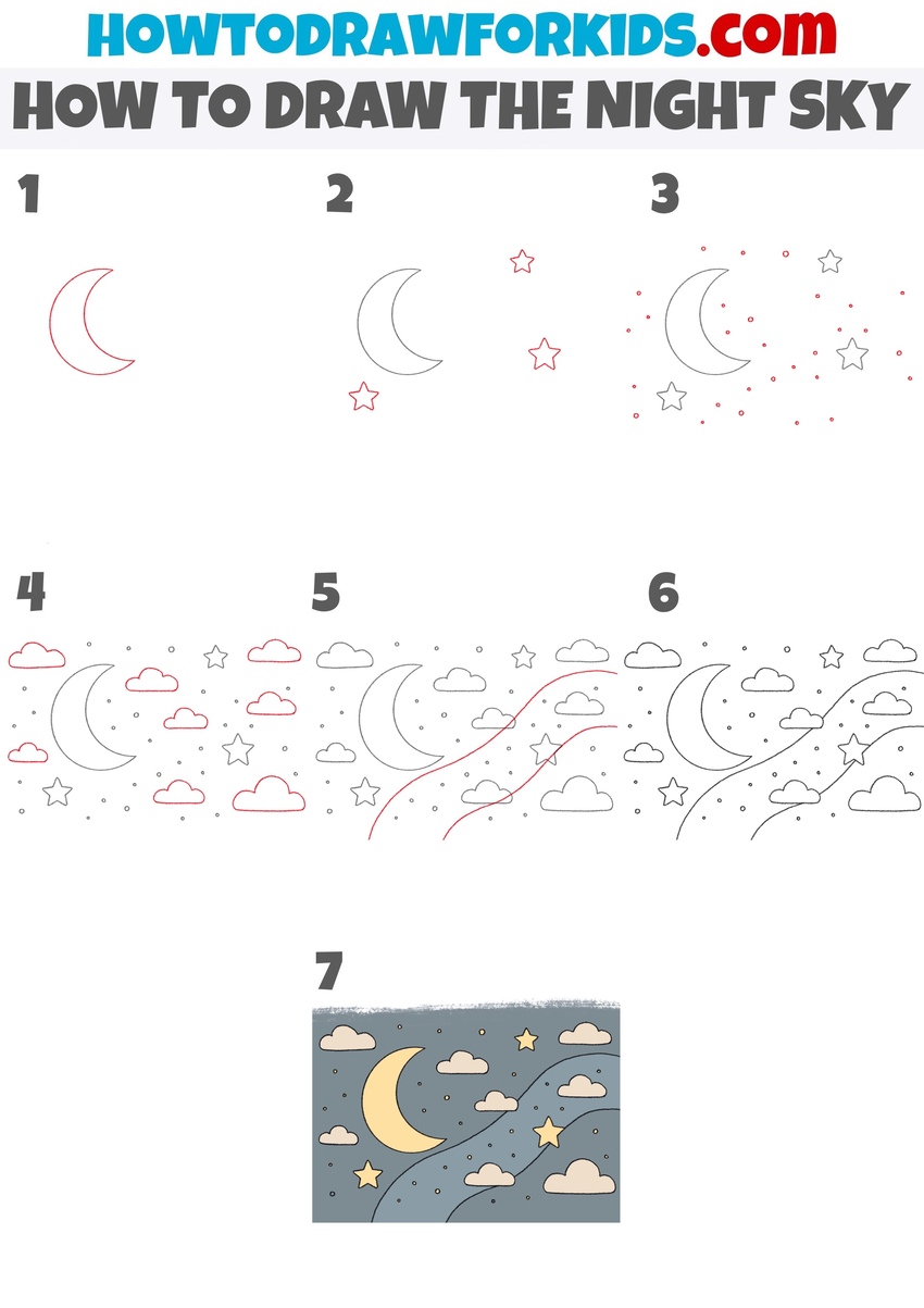 how to draw the night sky step by step