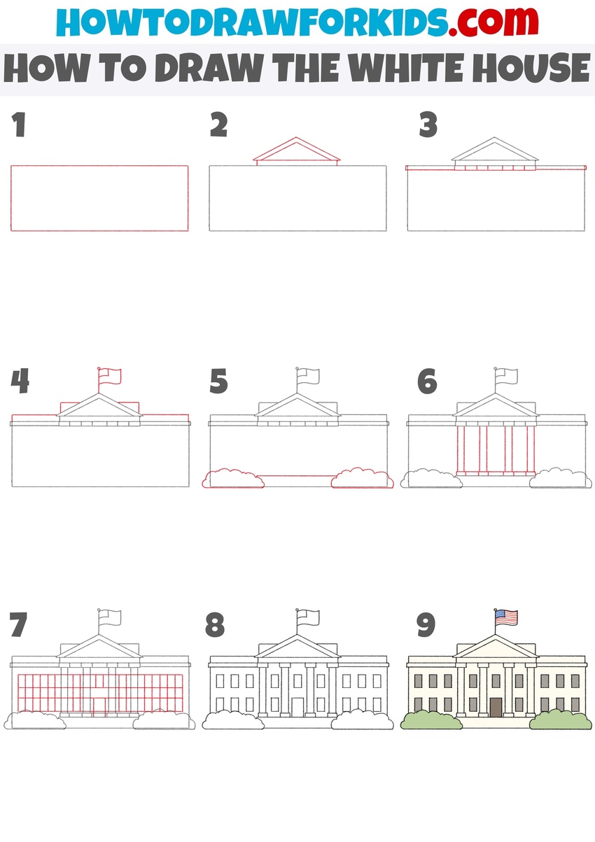 how to draw the white house step by step