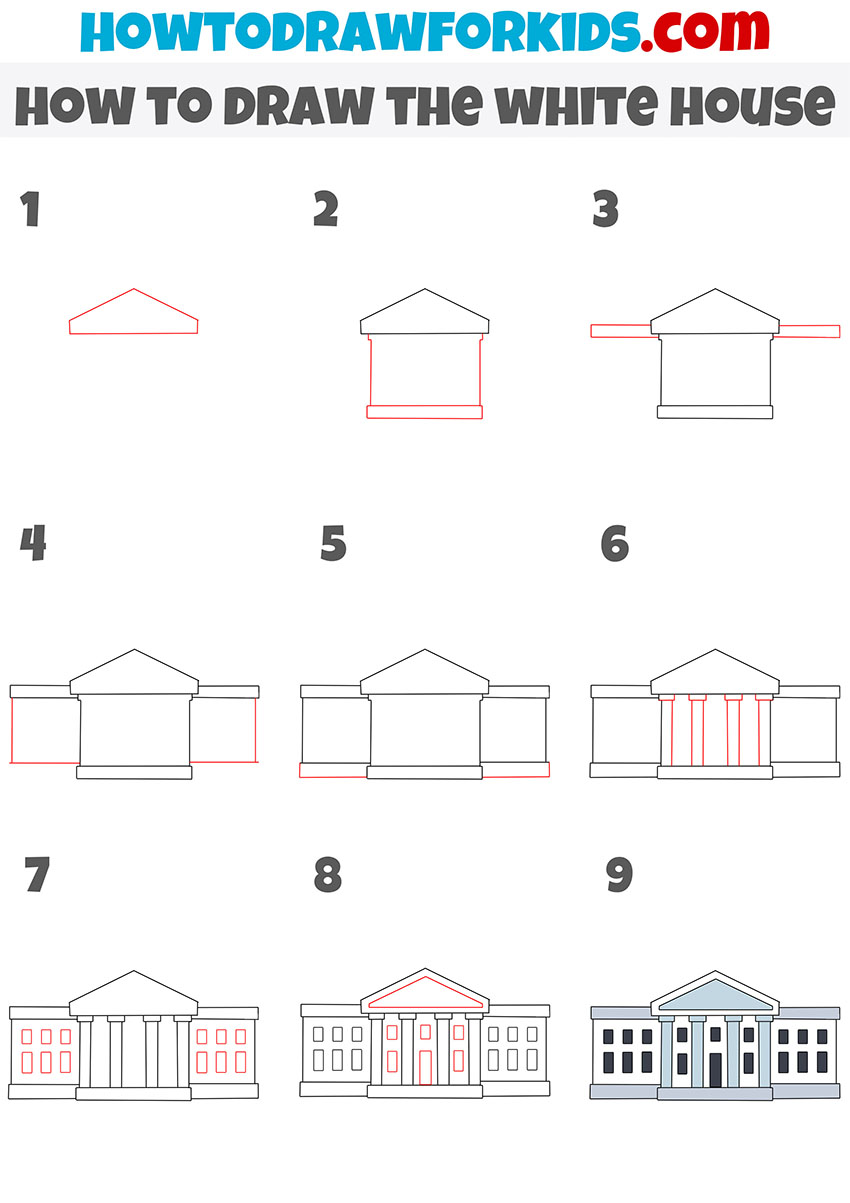 how to draw the white house step by step