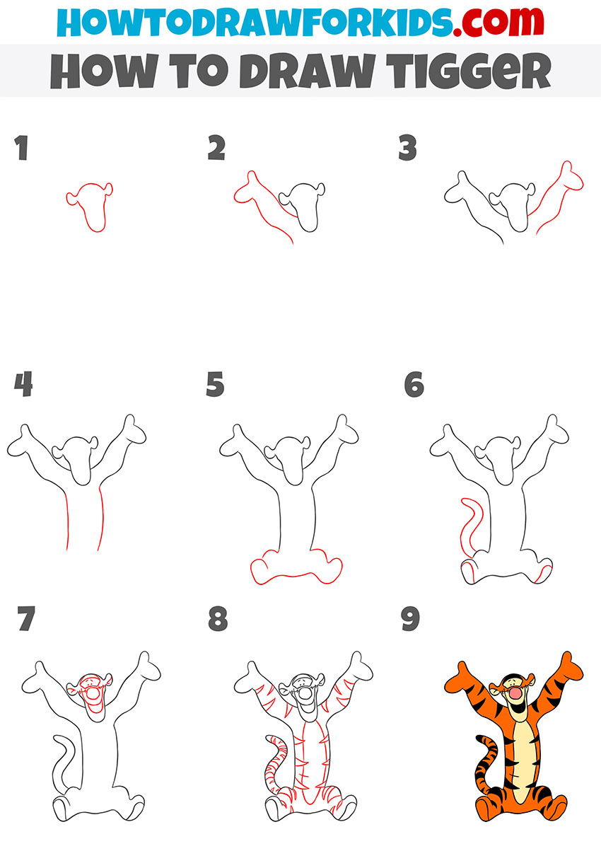 how to draw tigger step by step