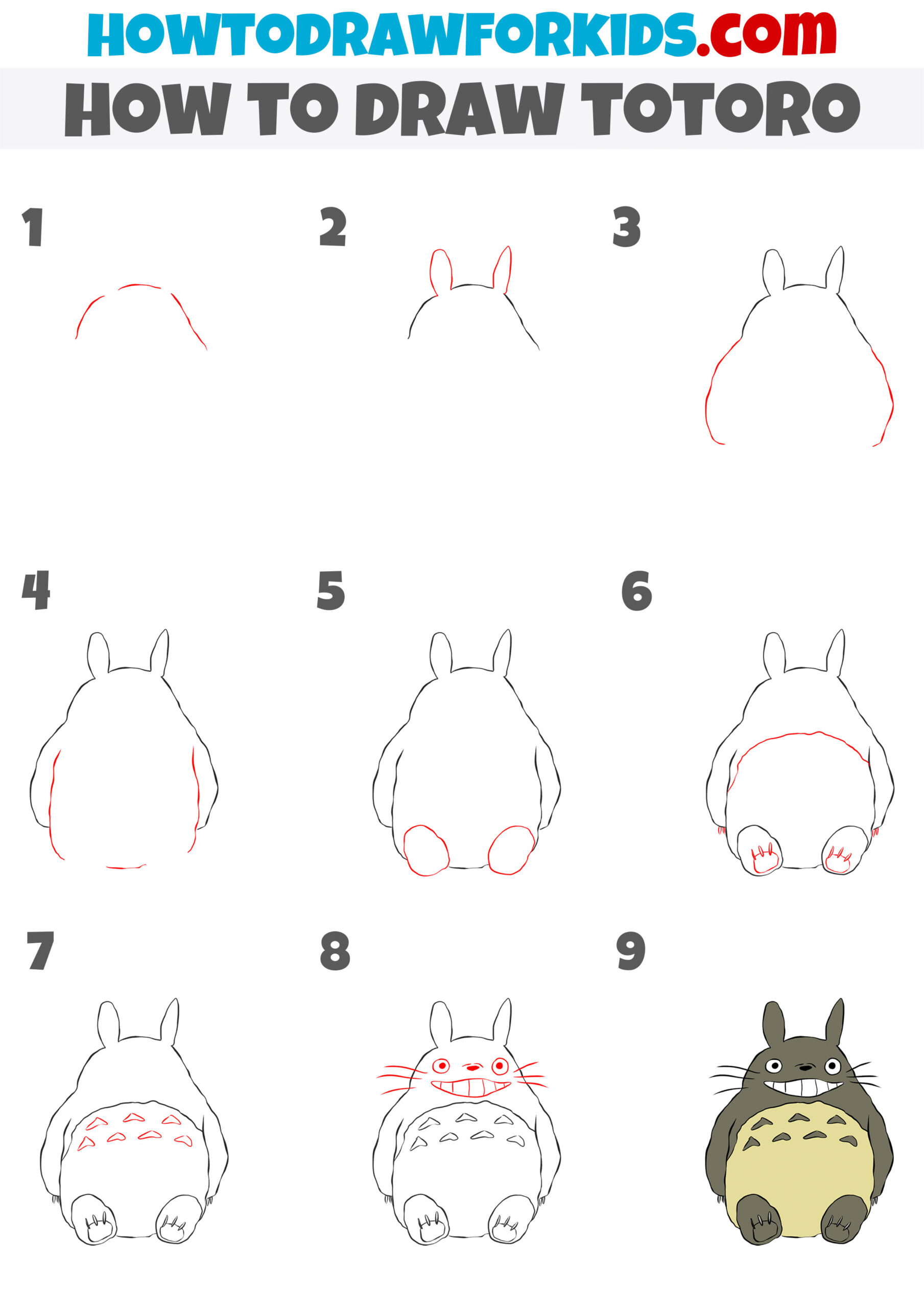 how to draw totoro step by step