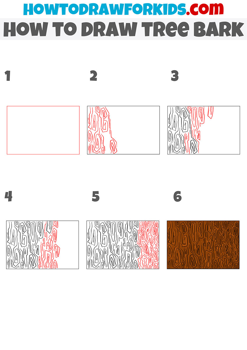how to draw tree bark step by step