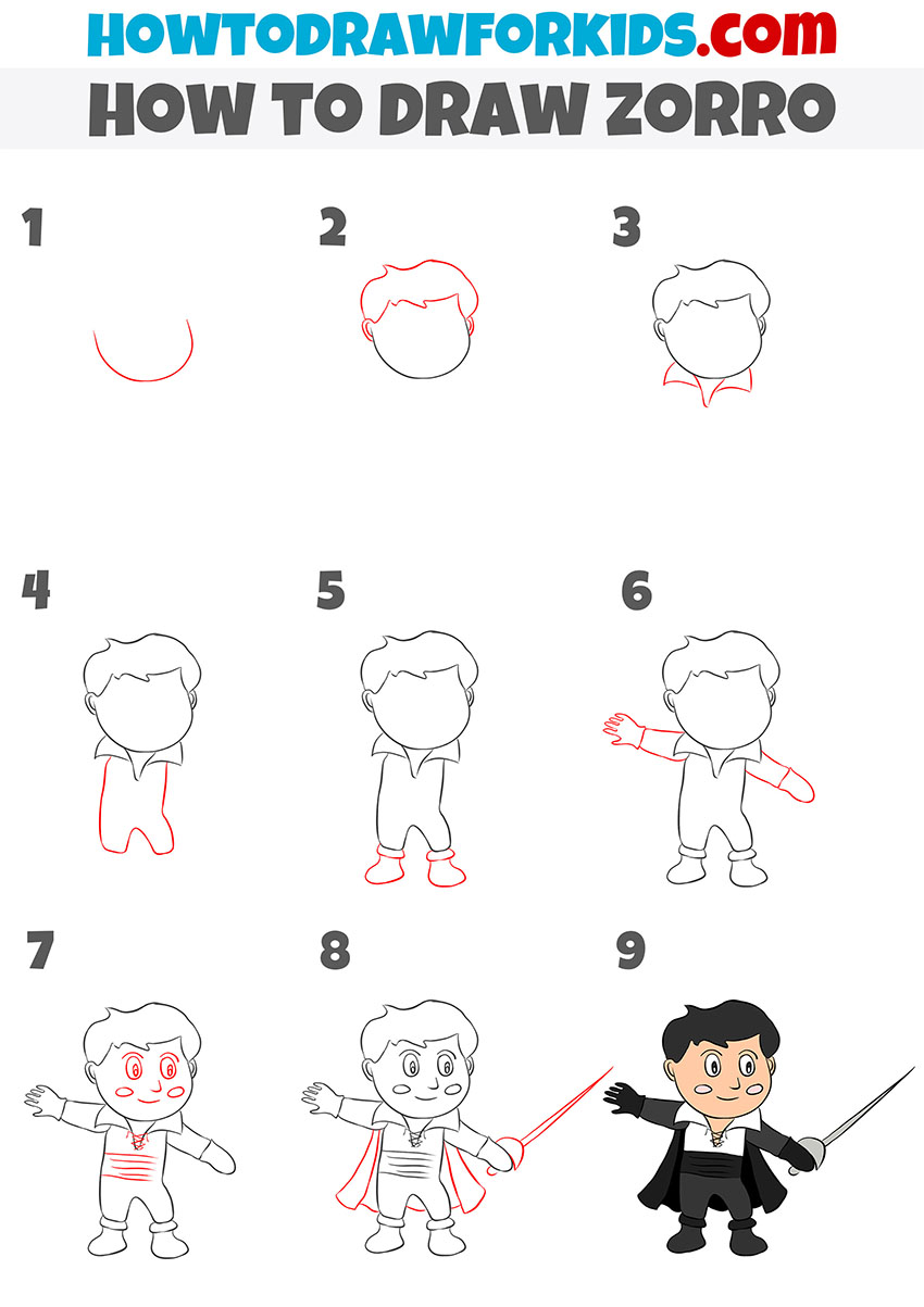 how to draw zorro step by step