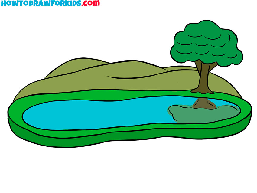 how to draw lake for kids