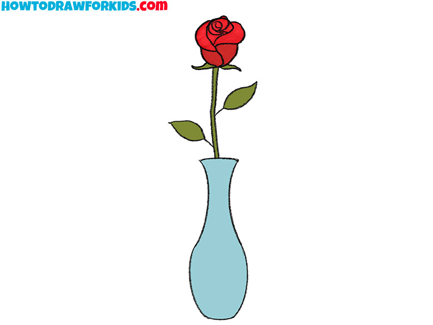 simple rose in a vase drawing