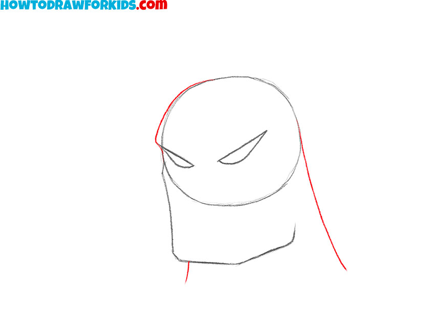 Draw Batman's forehead and neck