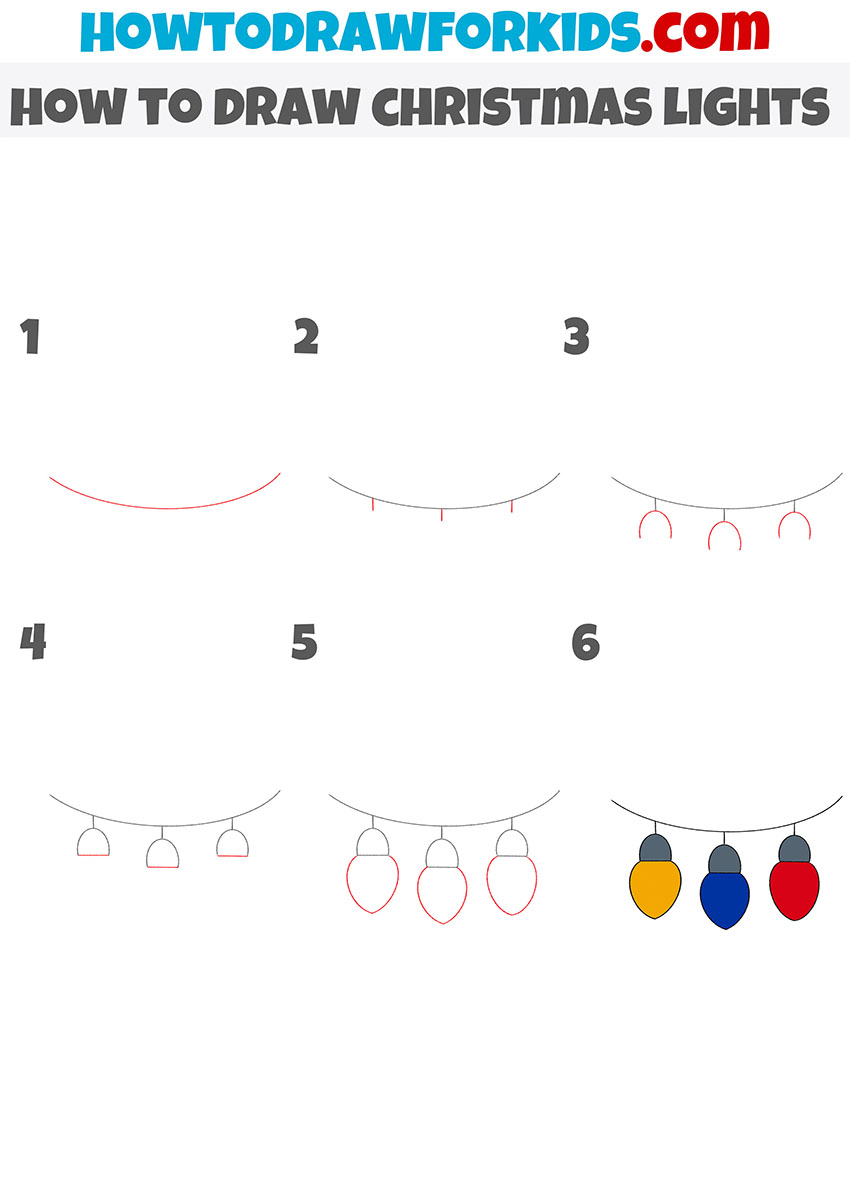How to draw Christmas Lights step by step