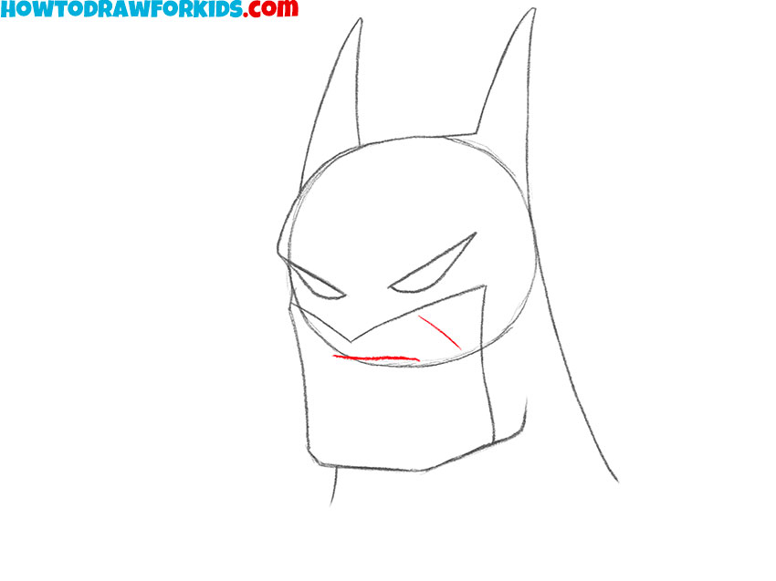 Sketch Batman's mouth and cheek
