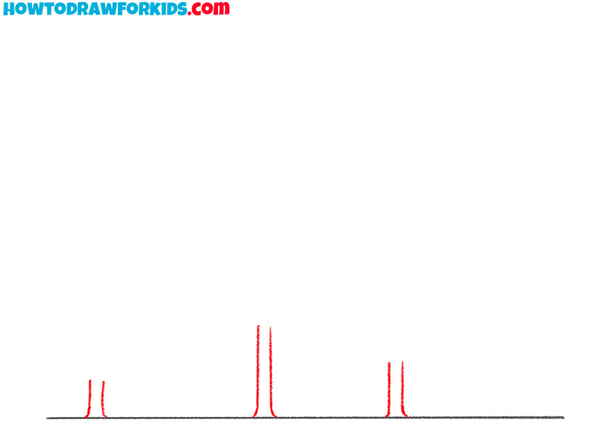 Draw the first tree trunks of the forest