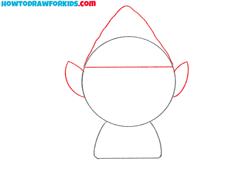 Add the pointed hat and ears