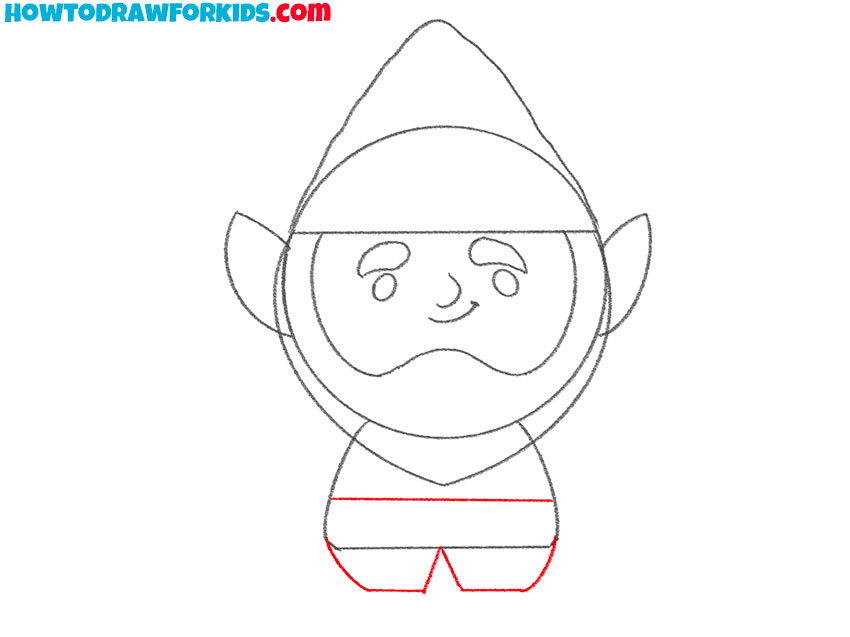 Draw the belt and pants of the gnome