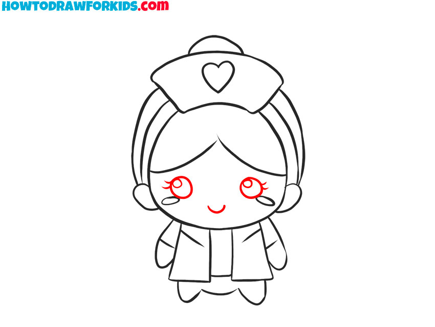 Draw the facial features of the nurse