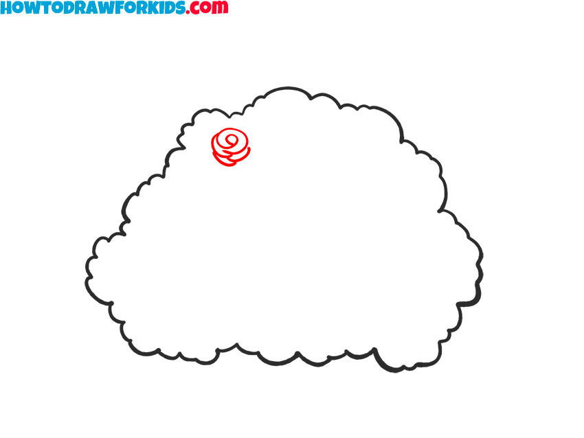 Draw the first small rose inside the bush