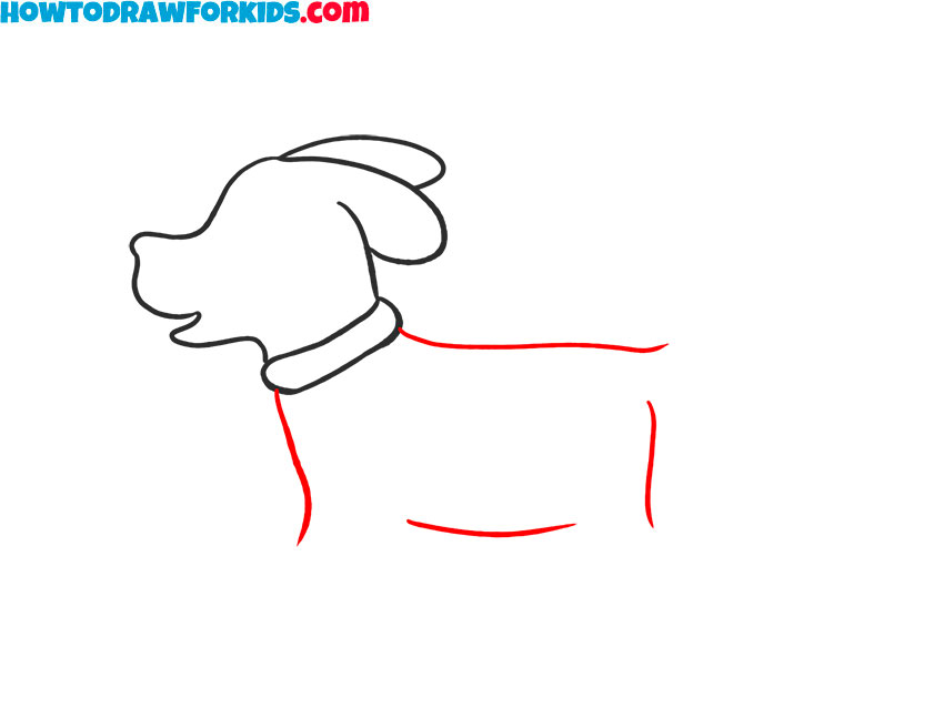 Draw the torso of the running dog