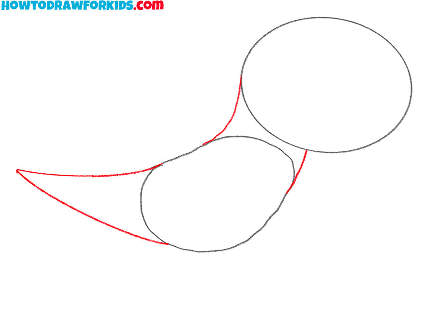 Draw the neck and tail of the t-rex