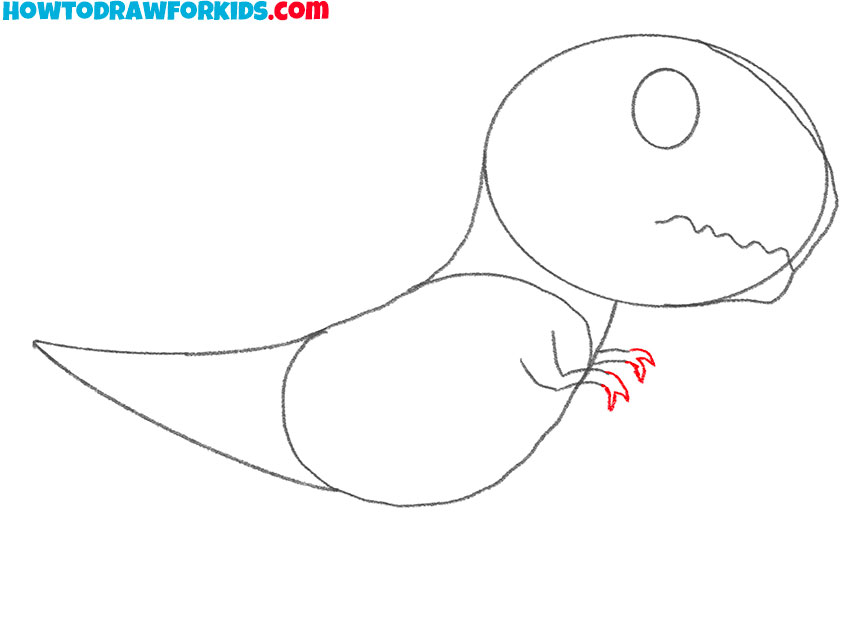Draw the hands and claws of the T. Rex
