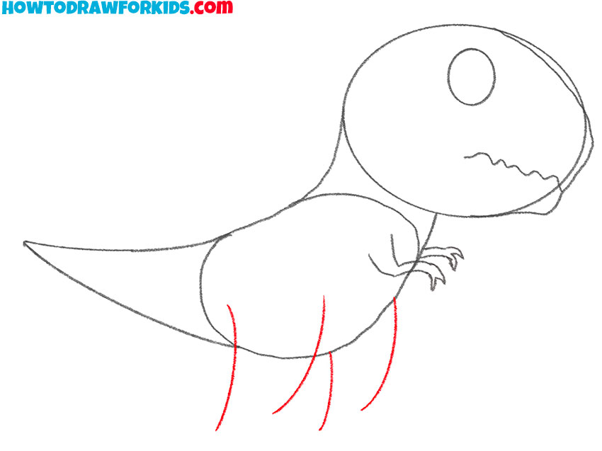 Draw the lower limbs of the tyrannosaurus