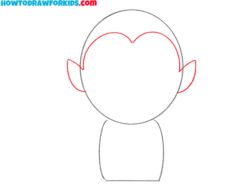 Sketch the hairline and pointed ears