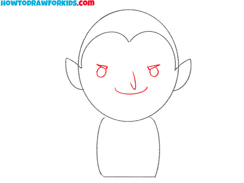 Draw the facial features of the vampire