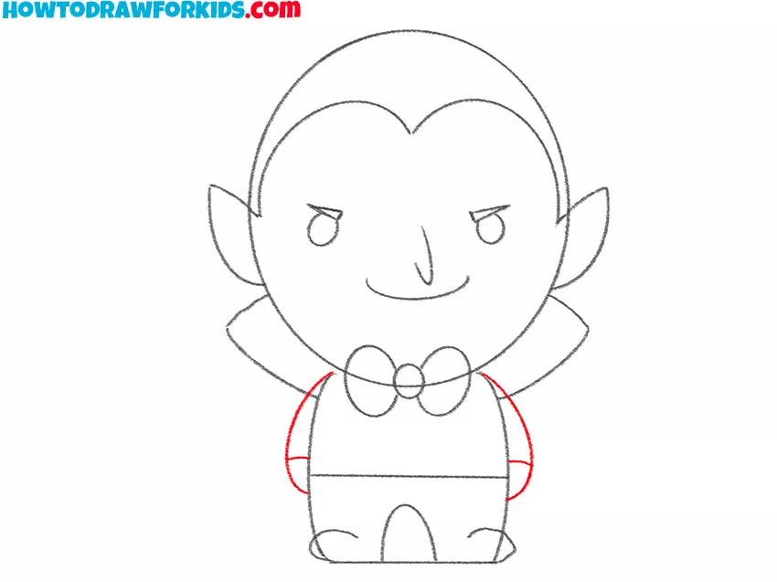 Sketch the arms and rounded hands