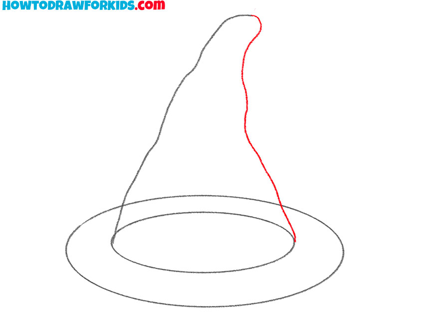 Draw the second edge of the wizard hat cone