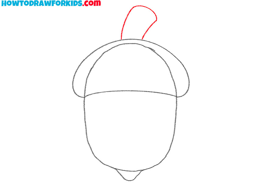 Draw the small acorn stem on top