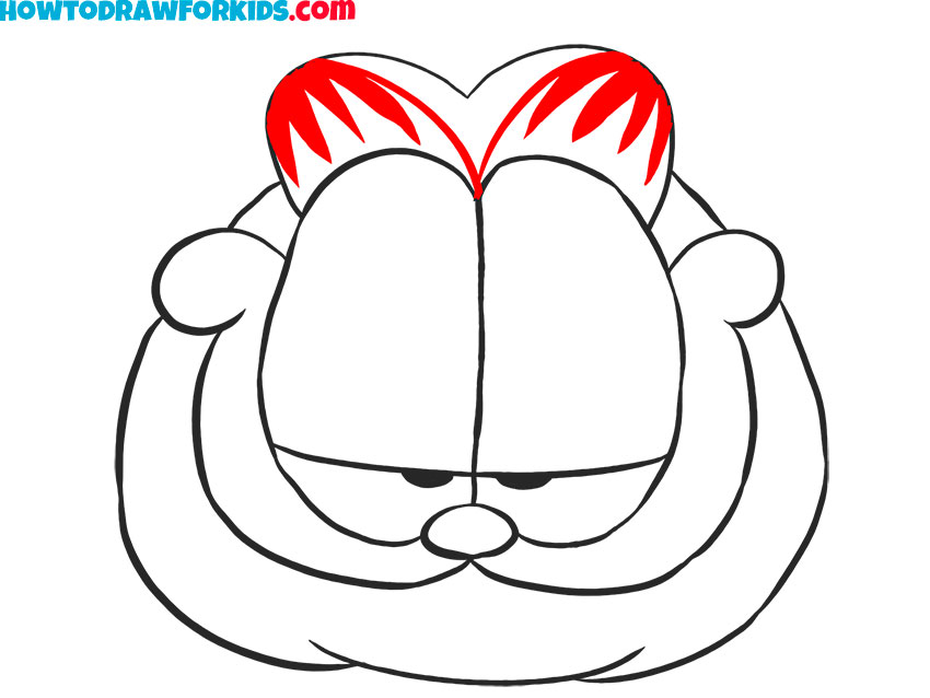 Sketch Garfield’s ear stripes