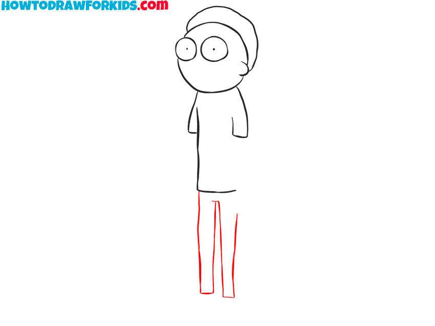 Sketch Morty’s long, narrow legs