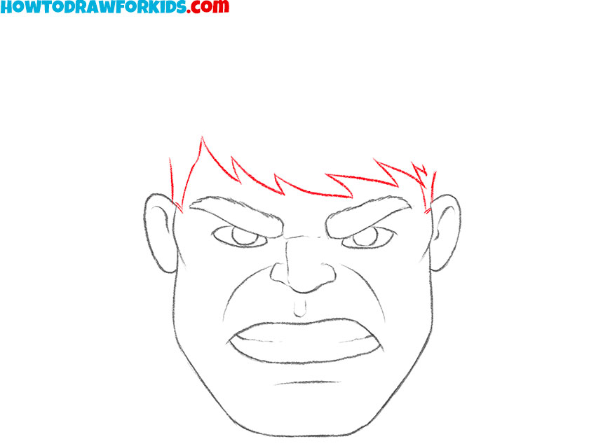 draw the bottom part of the Hulk's hair