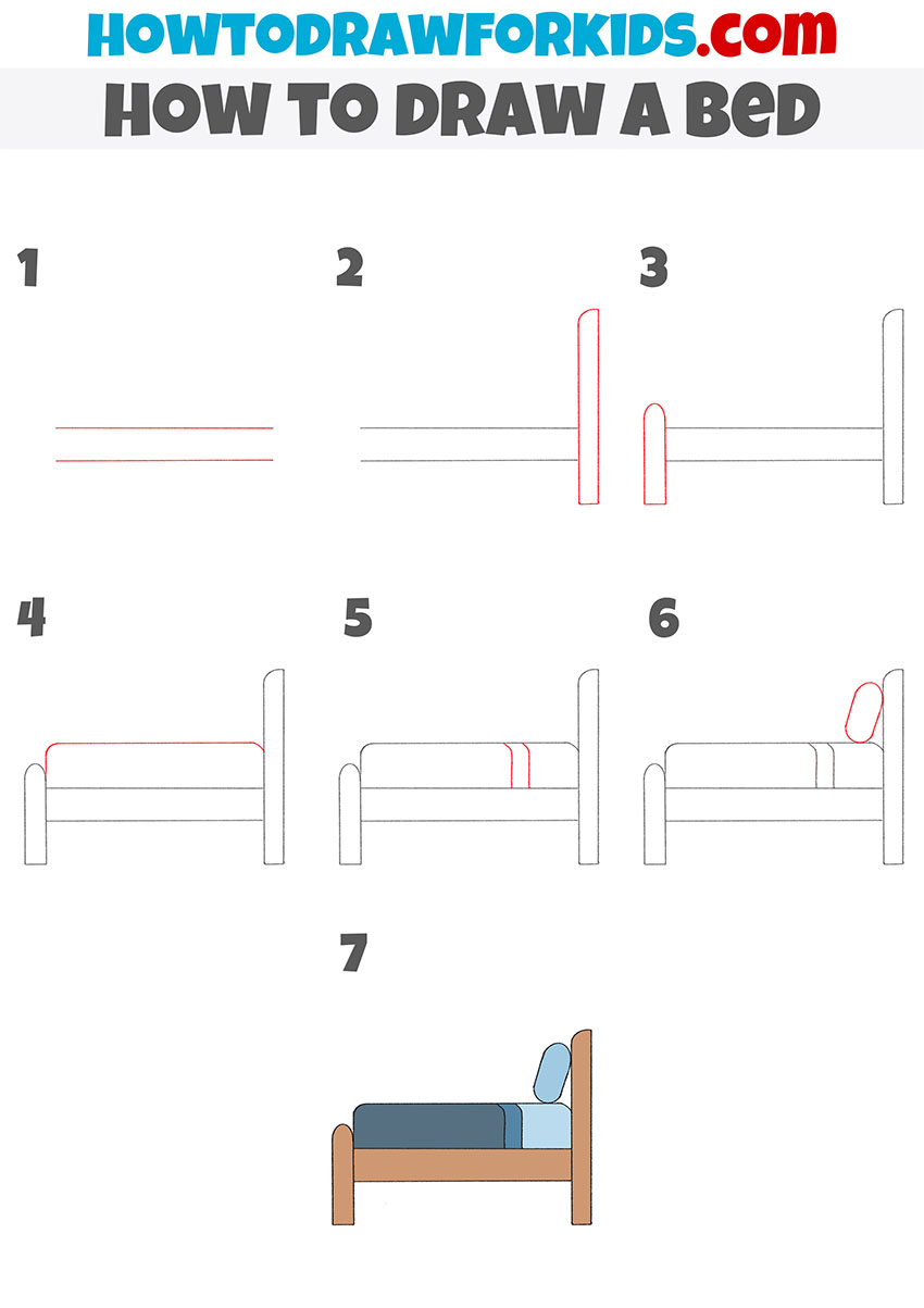 how to draw a bed step by step