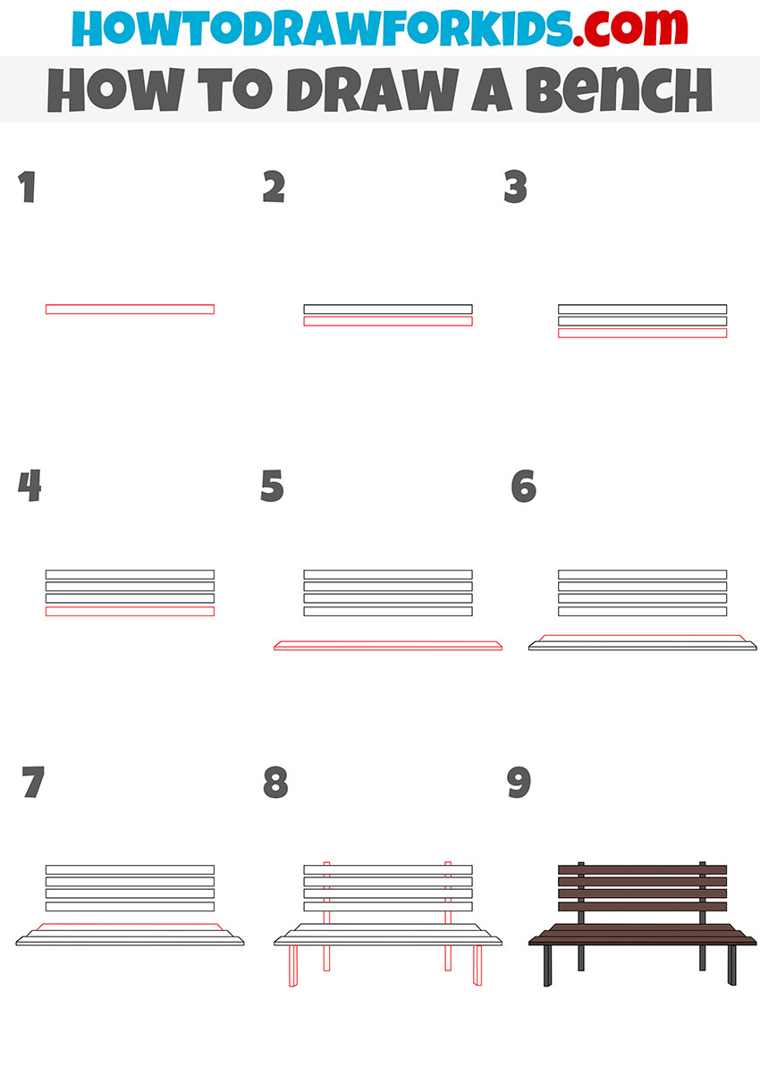 how to draw a bench step by step