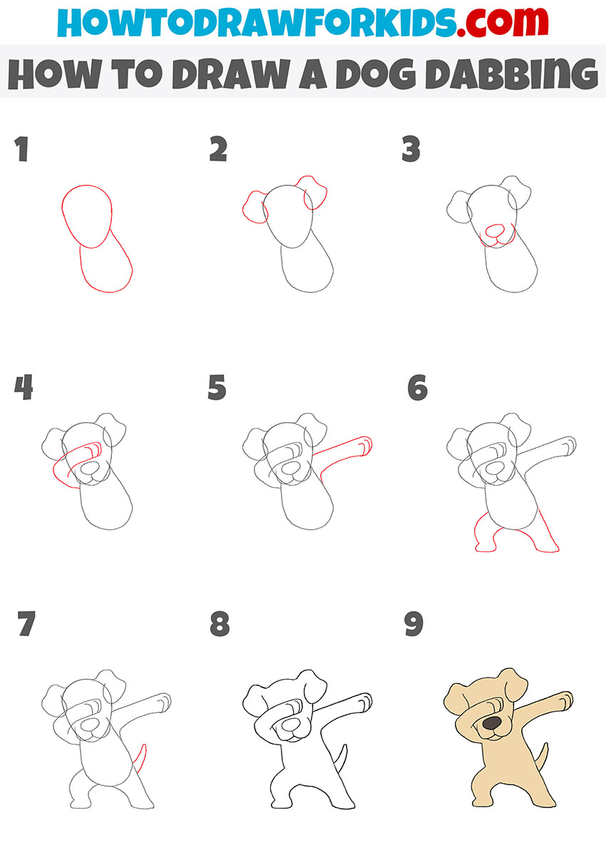 how to draw a dog dabbing step by step