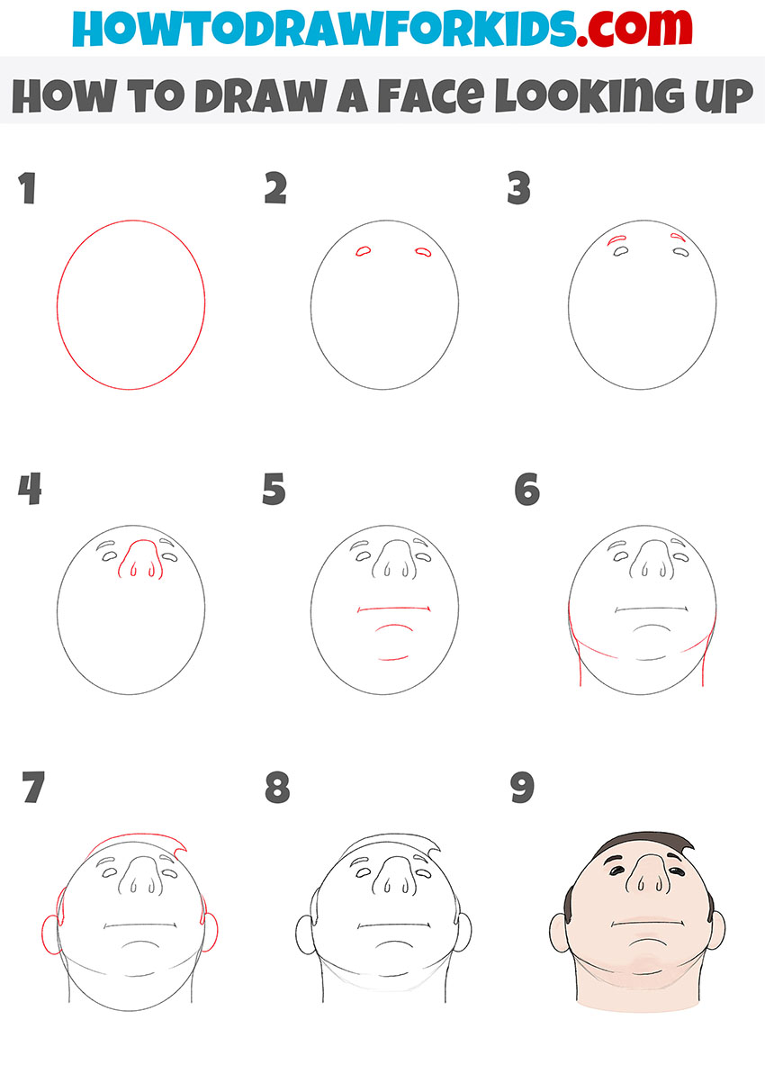 how to draw a face looking up step by step