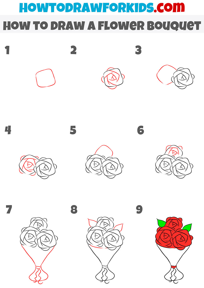 Easy Drawing Guides On Twitter - Bouquet Of Flowers Drawing Easy, HD Png  Download , Transparent Png Image - PNGitem