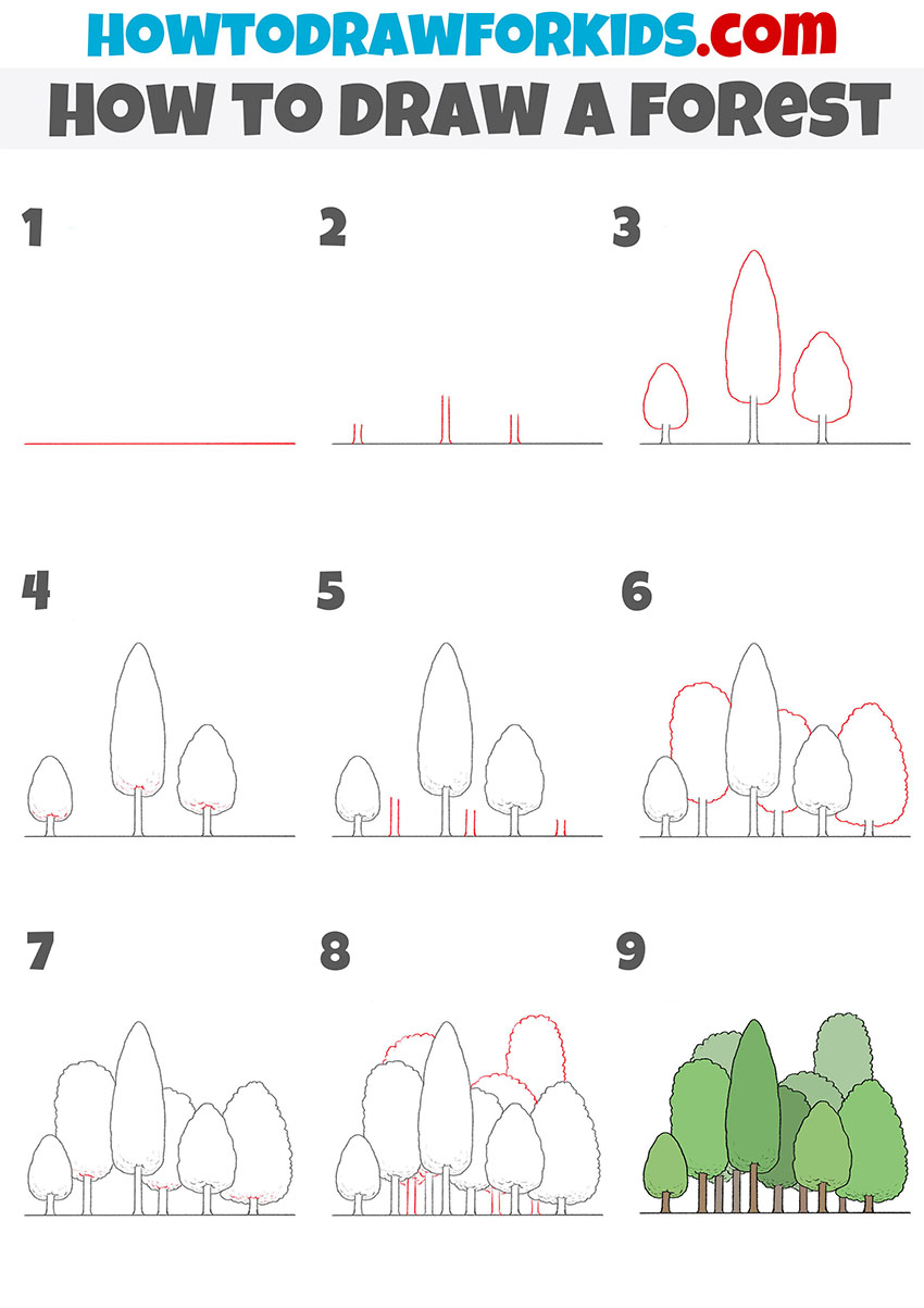 How to Draw a Forest - Easy Drawing Tutorial For Kids