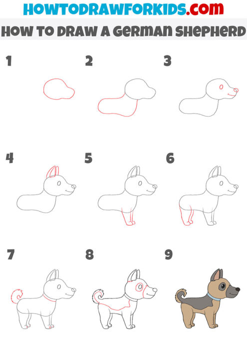 How to Draw a German Shepherd - Easy Drawing Tutorial For Kids